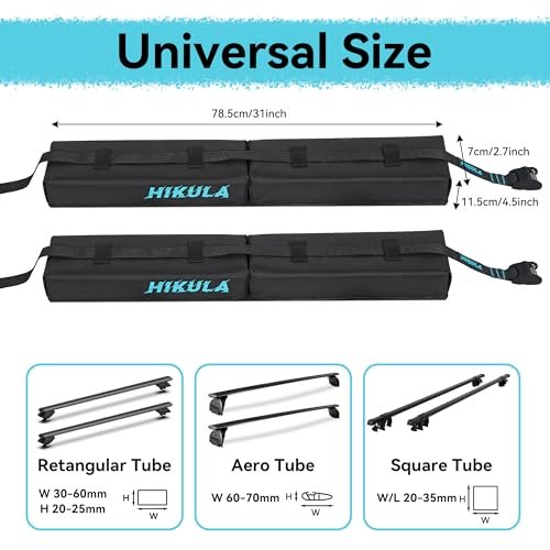 31''Soft Roof Rack Pads for Various Crossbars with Two 15' Premium Scratch Resistant Silicone Buckle